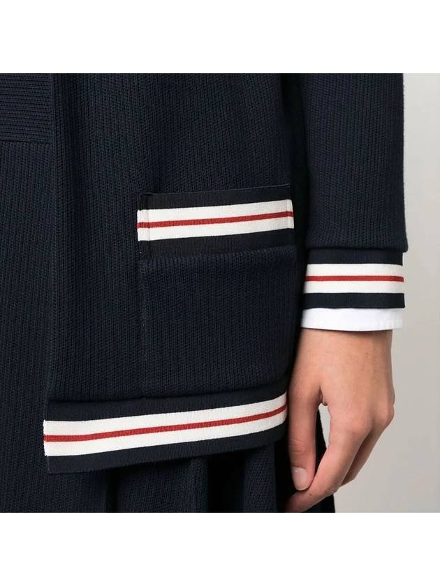 Cricket Stripe Lightweight Textured Cotton V-Neck Cardigan Navy - THOM BROWNE - BALAAN 4