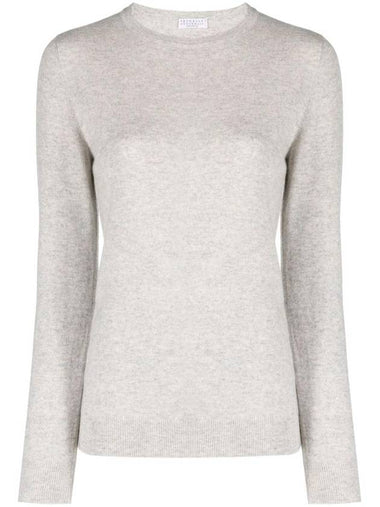 Cashmere slim fit knit top greige - BRUNELLO CUCINELLI - BALAAN 1