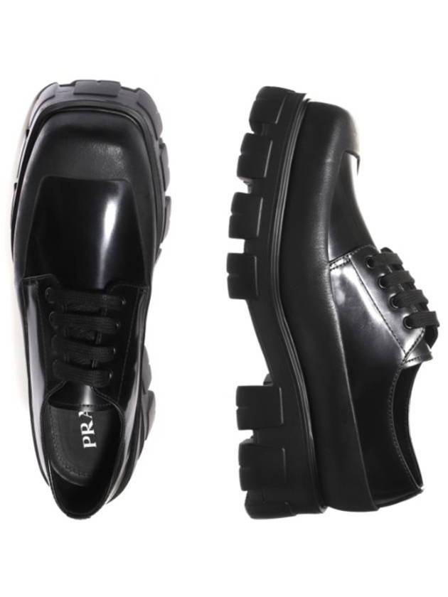 Brushed Lace-Up Leather Derby Black - PRADA - BALAAN 3