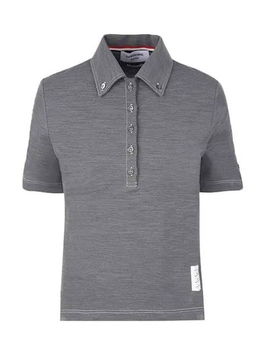 Women's Wool Tech Milano Contrast Stitch Short Sleeve Polo Shirt Medium Gray - THOM BROWNE - BALAAN 1