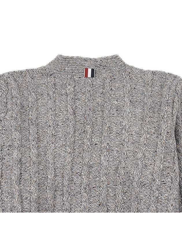 Donegal Twist Cable 4 Bar Classic V Neck Cardigan Light Grey - THOM BROWNE - BALAAN 10