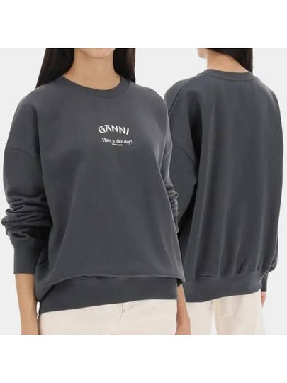 Logo Print Oversized Sweatshirt Grey - GANNI - BALAAN 2