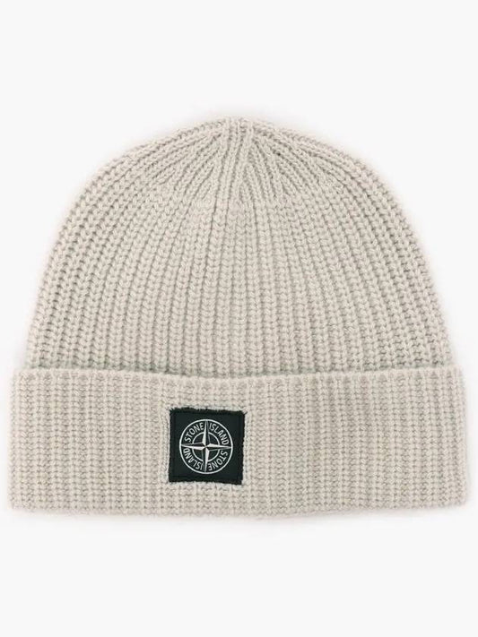 Logo Patch Rib Wool Beanie Beige - STONE ISLAND - BALAAN 2