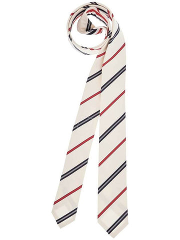 classic ivory tie with red and blue stripes in silk and cotton - THOM BROWNE - BALAAN 1