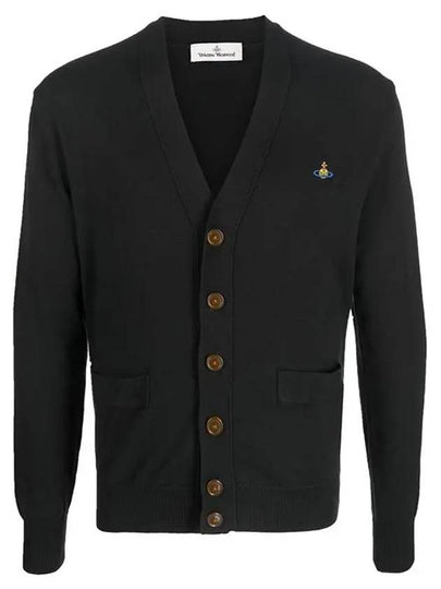 ORB Embroidery Logo V Neck Cardigan Black - VIVIENNE WESTWOOD - BALAAN 2