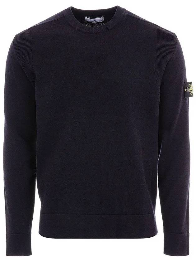 Compass Badge Crewneck Virgin Wool Knit Top Navy - STONE ISLAND - BALAAN 3