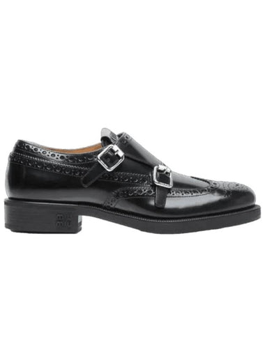 Brogue Leather Monk Strap Black - MIU MIU - BALAAN 1