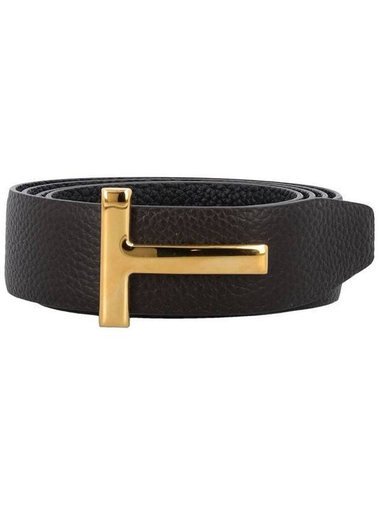 Golden T-Buckle Grain Leather Reversible Belt Black Brown - TOM FORD - BALAAN 1