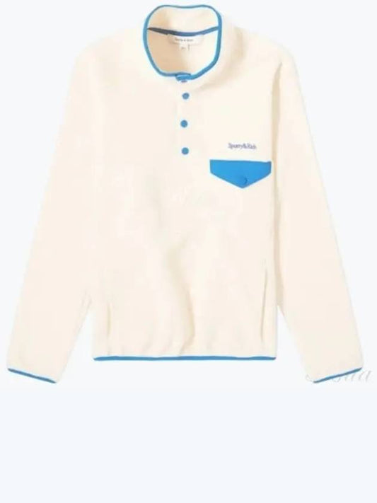 Serif Logo Buttoned Polar Cotton Sweatshirt Cream Ocean - SPORTY & RICH - BALAAN 2