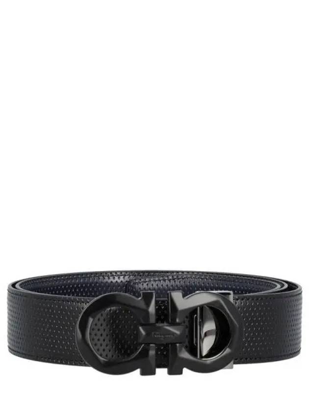 Gancini Buckle Reversible Leather Belt Navy Black - SALVATORE FERRAGAMO - BALAAN 2