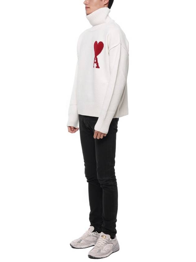 Intarsia Heart Logo Turtleneck White - AMI - BALAAN 5