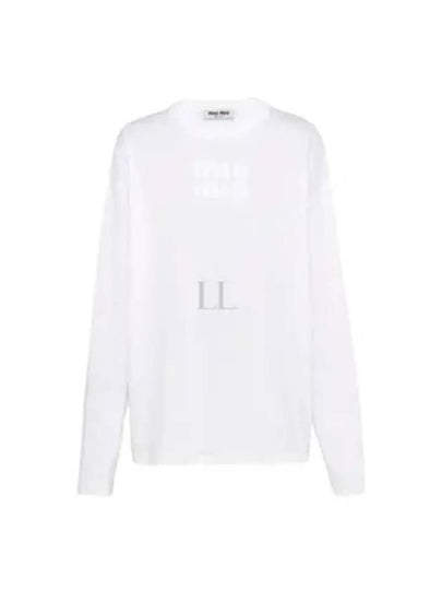 Logo Embroidered Cotton Long Sleeve T-shirt White - MIU MIU - BALAAN 2