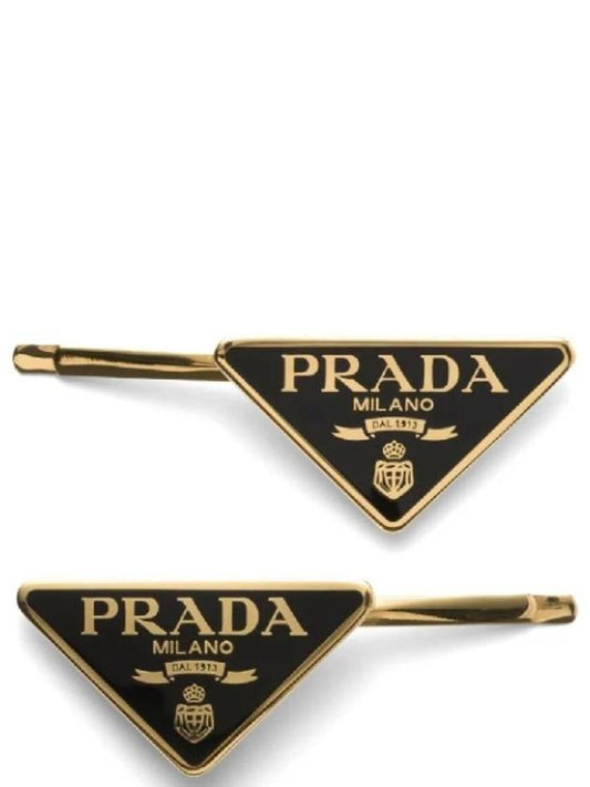 Triangle Logo Hair Clip Gold Black - PRADA - BALAAN 2