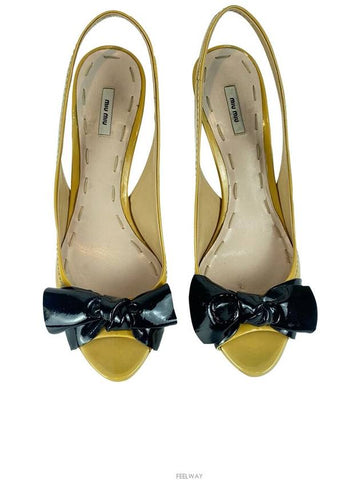 Patton Ribbon Open Toe Leather Slingback Heel Yellow - MIU MIU - BALAAN 1