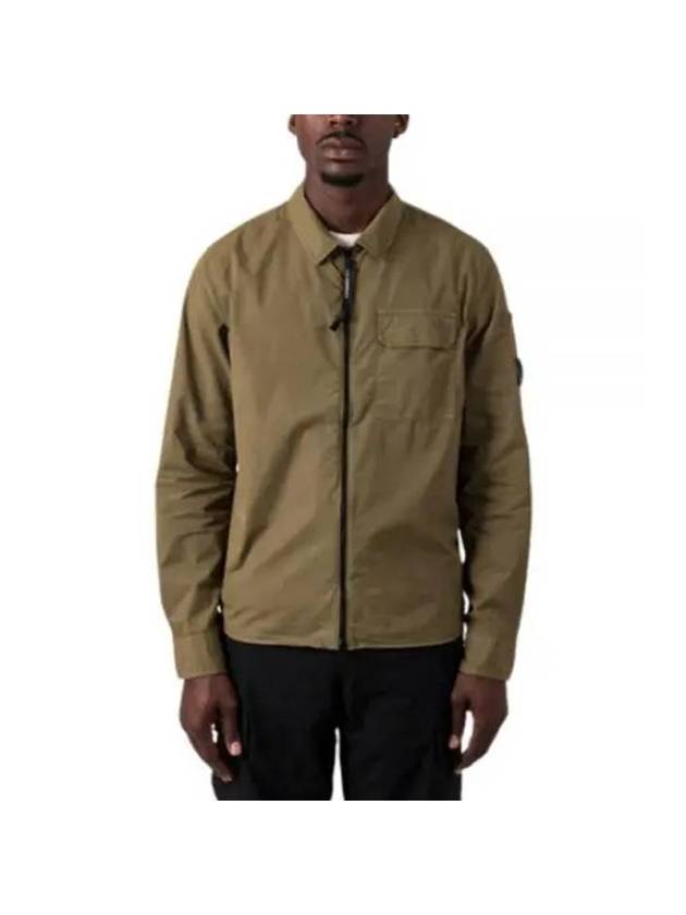 Gabardine Zipped Long Sleeve Shirt Khaki - CP COMPANY - BALAAN 1