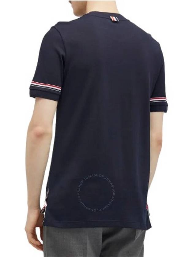 Striped Detail Crew Neck Cotton Short Sleeve T-Shirt Navy - THOM BROWNE - BALAAN 3