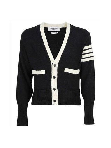 4S Wool Cardigan Black - THOM BROWNE - BALAAN 1