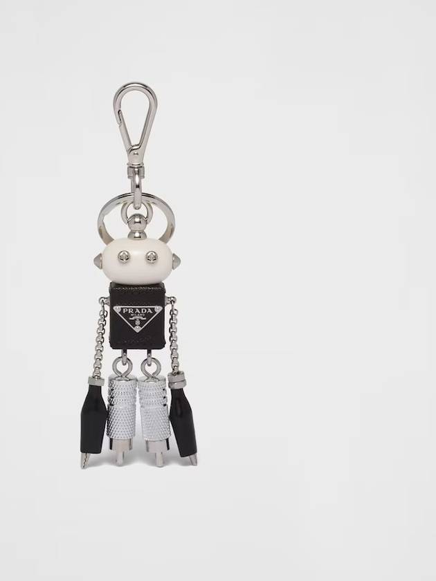 Saffiano Leather Robot Keychain Trick Steel Black - PRADA - BALAAN 2