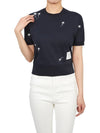 Embroidered Flower Dolman Short Sleeve T-Shirt Navy - THOM BROWNE - BALAAN 8