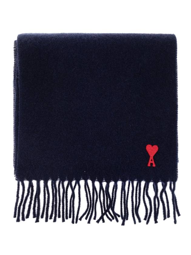 Small Heart Logo Wool Scarf Navy - AMI - BALAAN 4