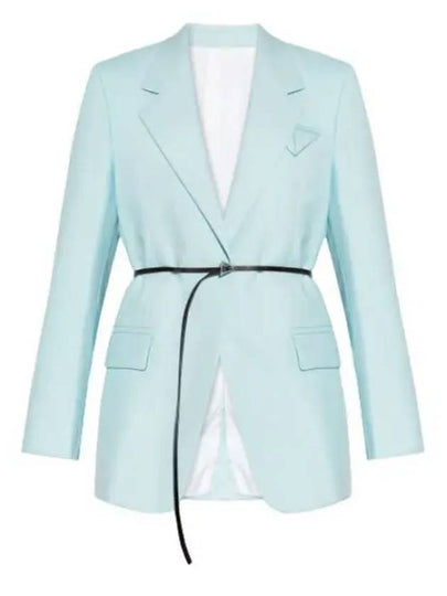 Belted Wool Blazer Jacket Light Blue - BOTTEGA VENETA - BALAAN 2