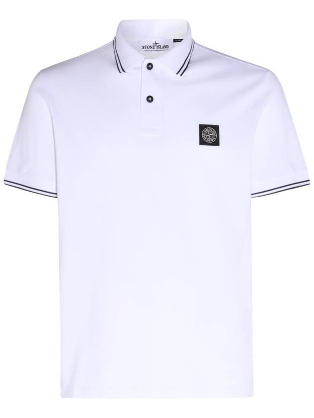 Stretch Cotton Pique Short Sleeve Polo Shirt White - STONE ISLAND - BALAAN 1