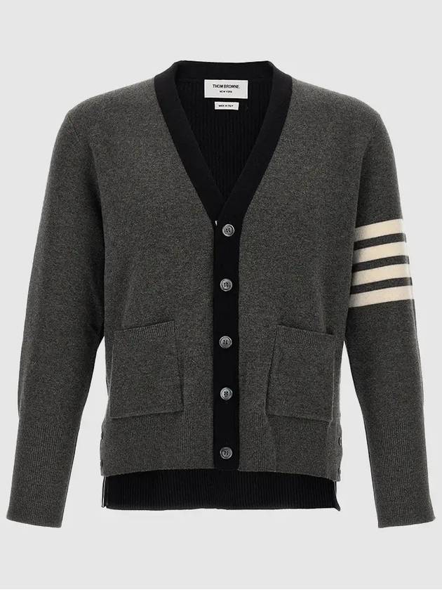 4 Bar Stripe Intarsia Wool Cardigan Grey - THOM BROWNE - BALAAN 2