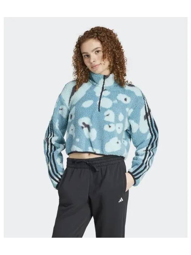 adidas animal print fleece crop half zip up top sky blue IY0148 - ADIDAS - BALAAN 2