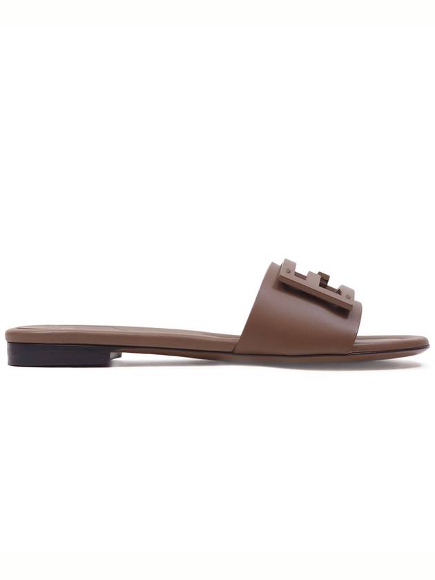 Baguette FF Logo Leather Slippers Mocha - FENDI - BALAAN 3