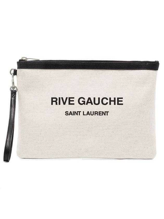 Rive Gauche Zipper Strap Canvas Clutch Bag White - SAINT LAURENT - BALAAN 1