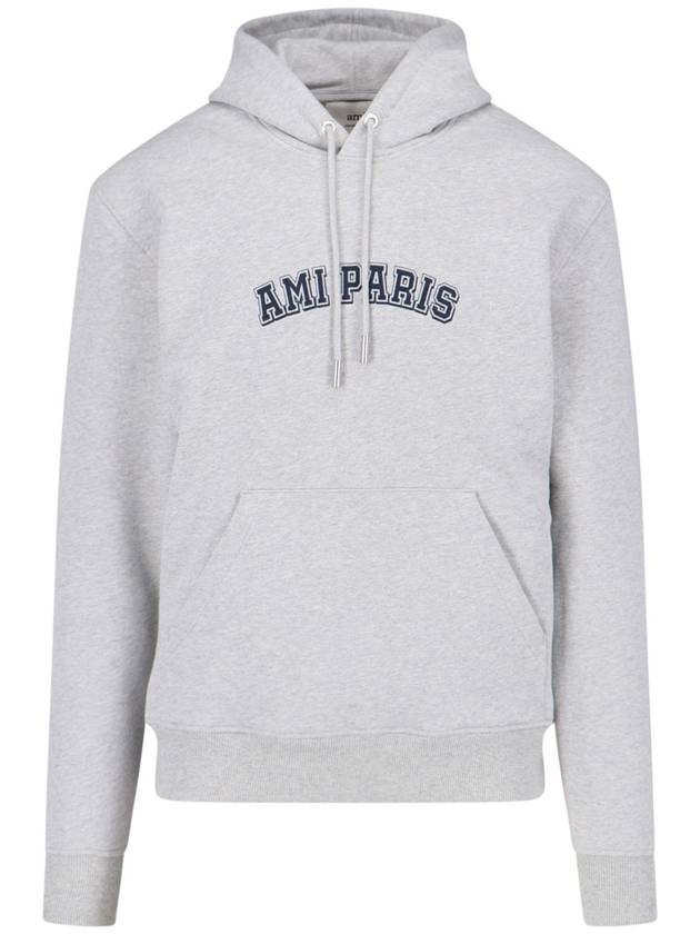 Classic Logo Print Hoodie Grey - AMI - BALAAN 3