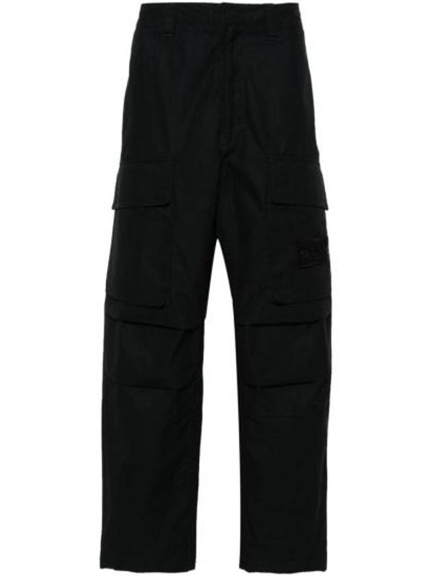 Loose Fit Cargo Cotton Canvas Straight Pants Black - STONE ISLAND - BALAAN 1