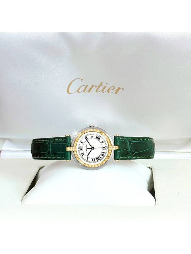 Panda diamond bezel round green alligator leather band combination watch - CARTIER - BALAAN 7