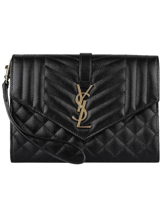 Matelasse Gold Logo Strap Clutch Bag Black - SAINT LAURENT - BALAAN 2