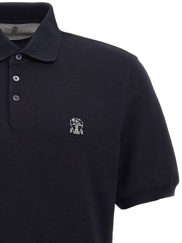 Printed Logo Cotton Polo Shirt Navy - BRUNELLO CUCINELLI - BALAAN 4