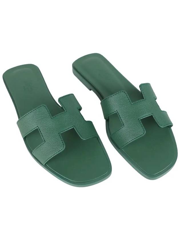 Oran Leather Sandals Green - HERMES - BALAAN 6