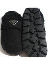 Women's Triangle Logo Shearling Lining Slippers Black - PRADA - BALAAN 5