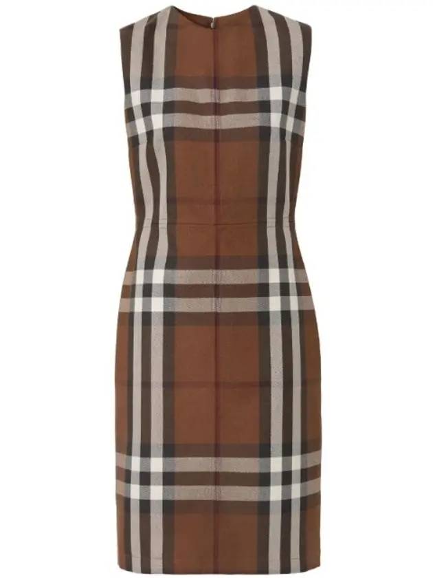 Check Wool Cotton Jacquard Sleeveless Short Dress Dark Birch Brown - BURBERRY - BALAAN 1