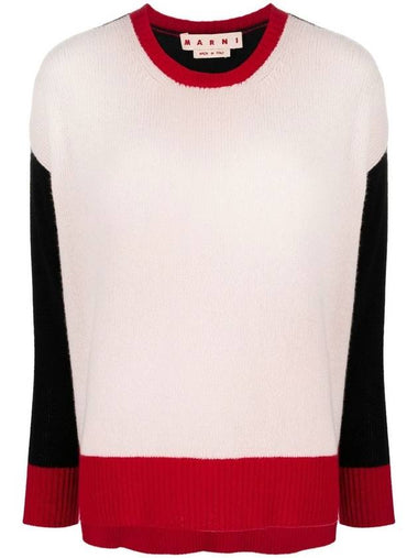 Women's Embroidered Back Logo Color Block Cashmere Knit Top Swan - MARNI - BALAAN 1