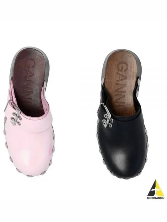 Studded leather clog mule sandals black light pink S1793 - GANNI - BALAAN 1