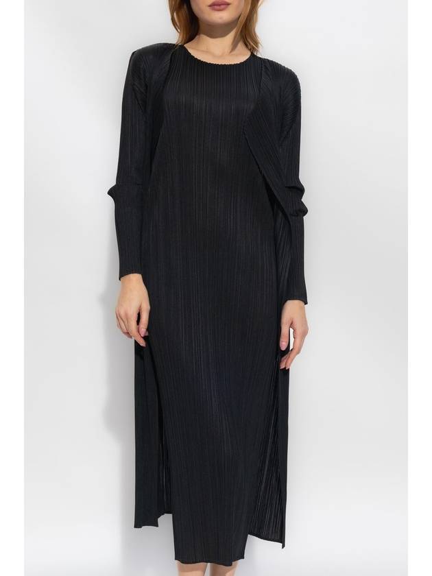 Pleated Open Front Long Cardigan Black - ISSEY MIYAKE - BALAAN 5