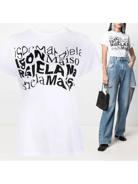 Women's Distorted Logo Print Short Sleeve T-Shirt  White - MAISON MARGIELA - BALAAN 2