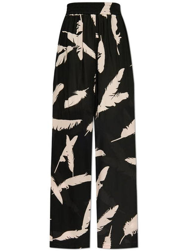 Feather Pattern Silk Straight Pants Black - ALEXANDER MCQUEEN - BALAAN 1