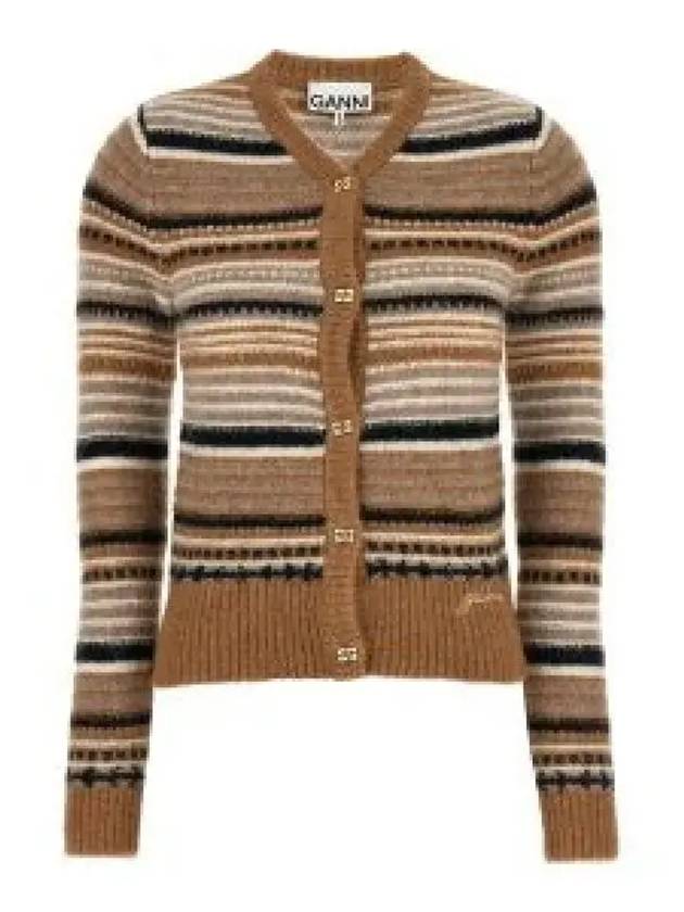 Striped Soft Wool Knit Cardigan Brown - GANNI - BALAAN 2