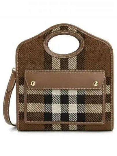 Mini Knit Check Leather Pocket Tote Bag Brown - BURBERRY - BALAAN 2