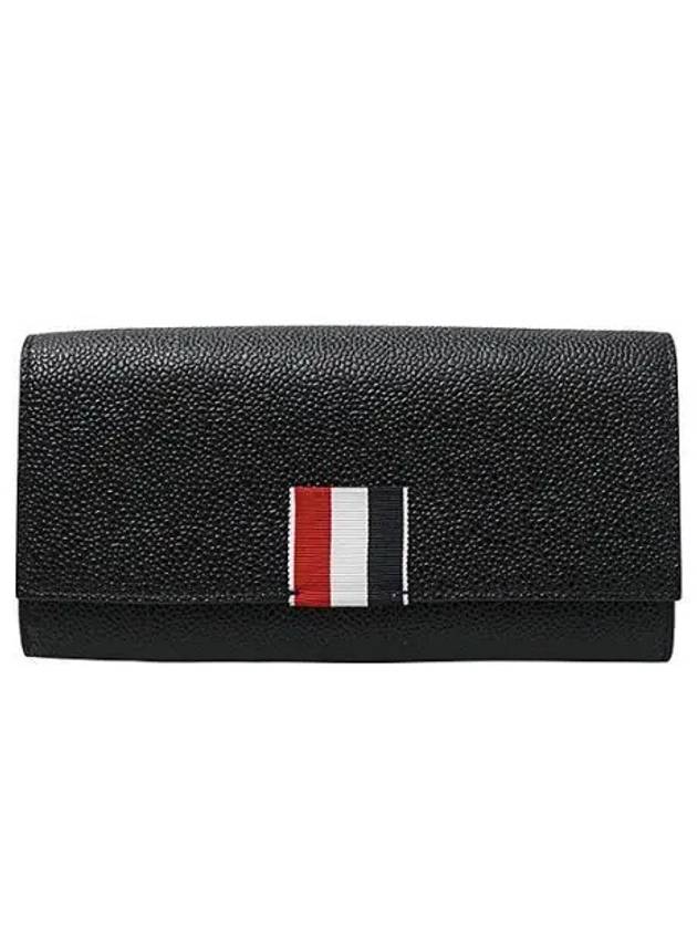 Pebble Grain Leather Wide RWB Grosgrain Flap Chain Long Wallet Black - THOM BROWNE - BALAAN 2