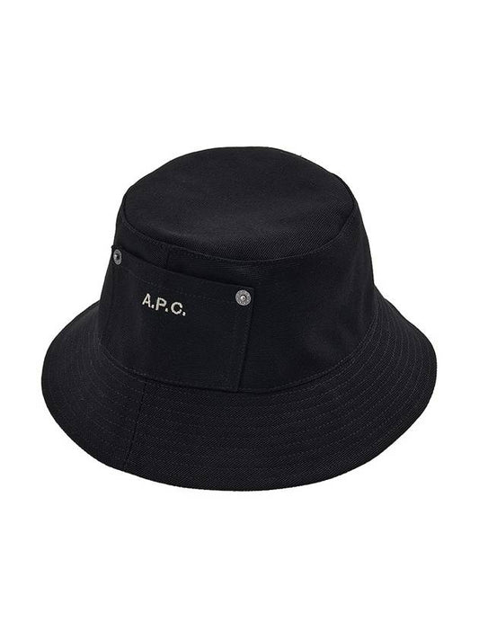 Thais Logo Embroidered Pocket Cotton Canvas Bucket Hat Black - A.P.C. - BALAAN 2