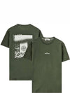 Men's Chest Logo Back Print Short Sleeve T-Shirt Olive Green - STONE ISLAND - BALAAN 2