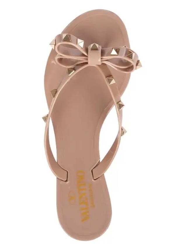 Women's Rockstud Bow Flip Flops Pink - VALENTINO - BALAAN 5