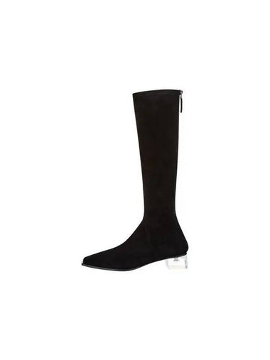 Women Clear Heel Suede Long Boots Black - GIORGIO ARMANI - BALAAN 1